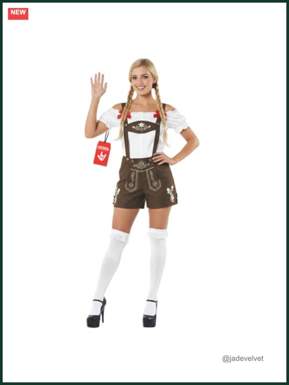 Women's Oktoberfest Lederhosen Costume Outfit with Ruffled Shirt